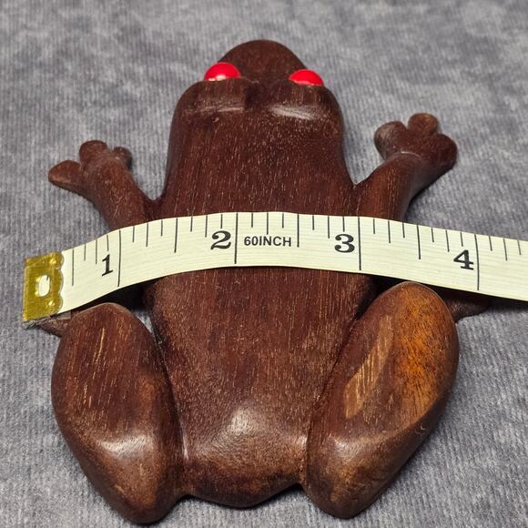 Vintage Hand Carved Mahogany Wooden Red Eyed Frog Toad Figurine - Picture 8 of 9
